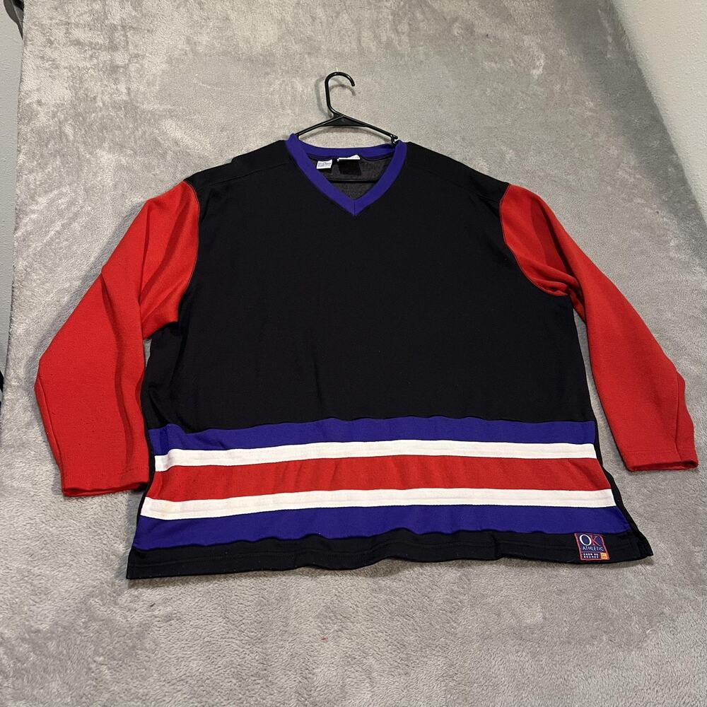 OK Overkirk Sweatshirt Shirt Mens XL Black Red Striped Long Sleeve Athletic